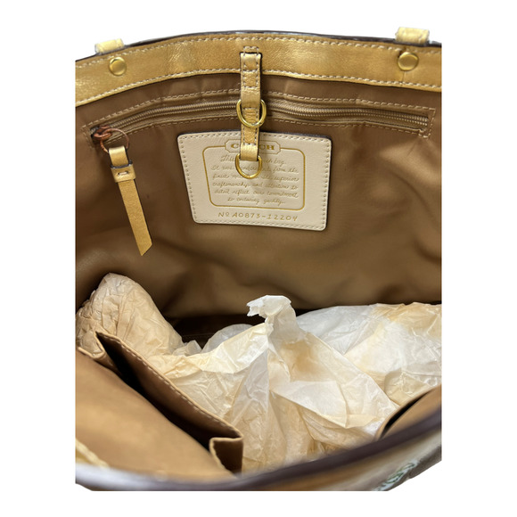 COACH Signature C Khaki Gold Leather Poppy Glam Shoulder Tote Bag 13826 - Picture 7 of 8